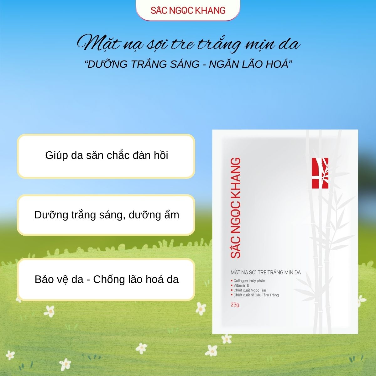 Mặt Nạ Sợi Tre Trắng Mịn Da Sắc Ngọc Khang (1 miếng/25g)
