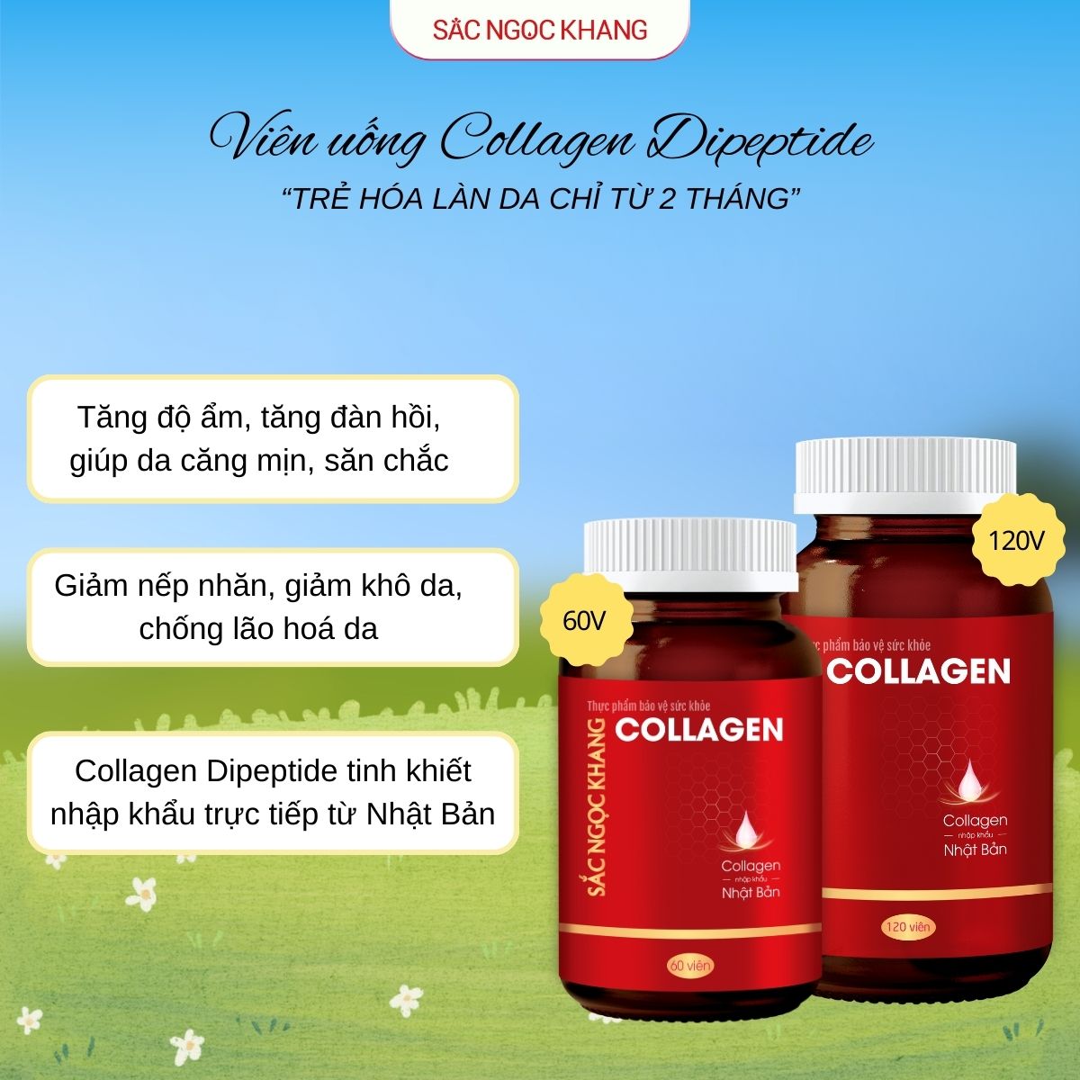 Viên Uống Collagen Dipeptide Hỗ Trợ Mờ Nếp Nhăn, Dưỡng Da Ẩm Mịn Sắc Ngọc Khang